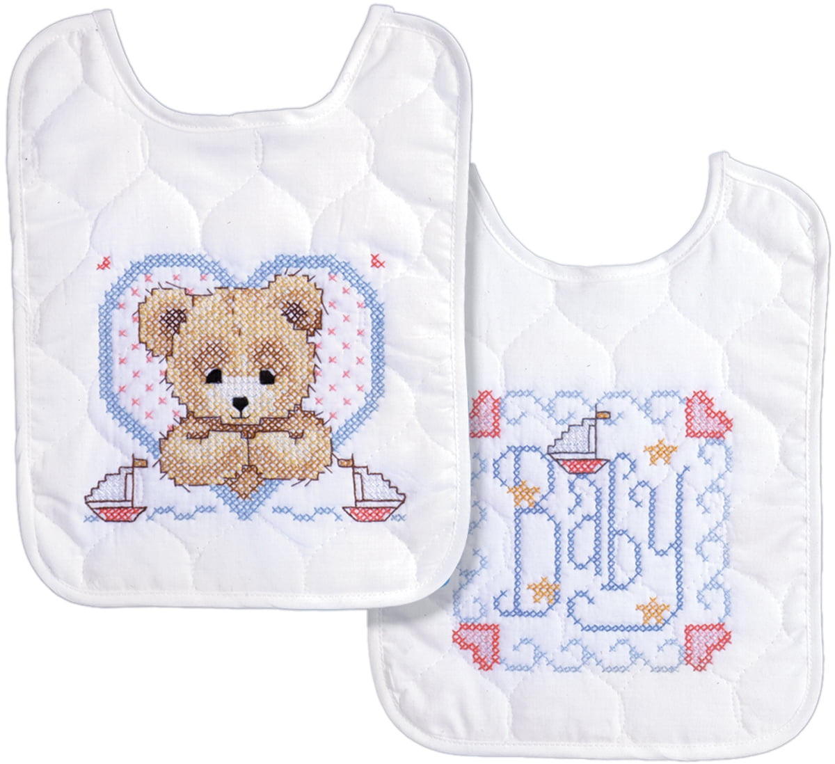 Dimensions Baby Hugs Noah's Ark Bibs Stamped Cross Stitch Kit-9x14 Set of 2