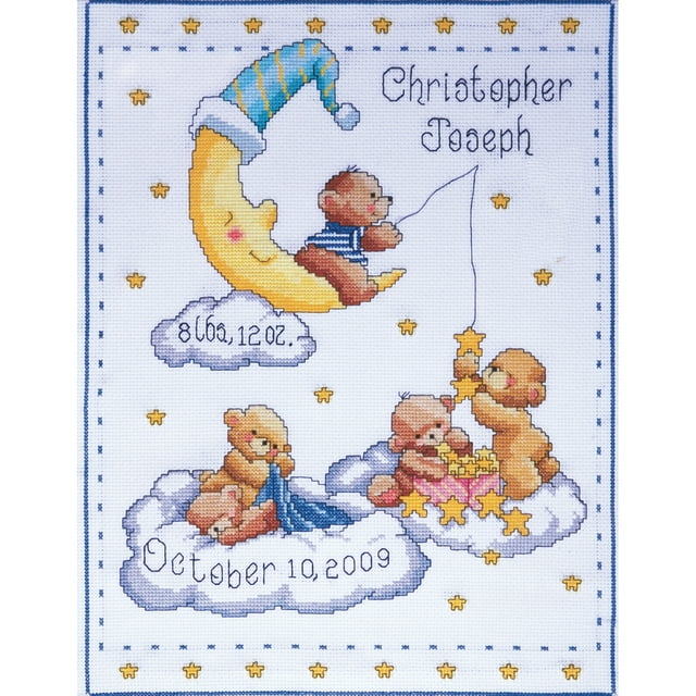 Tobin Counted Cross Stitch Kit 11"X14"-Bears In Clouds Birth Record (14 Count)