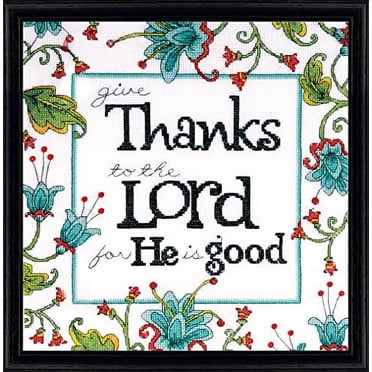 Tobin Heartfelt Give Thanks Counted Cross Stitch Kit - 10x10 Inch, 14 Count Aida, Includes Floss, Beads & Needle
