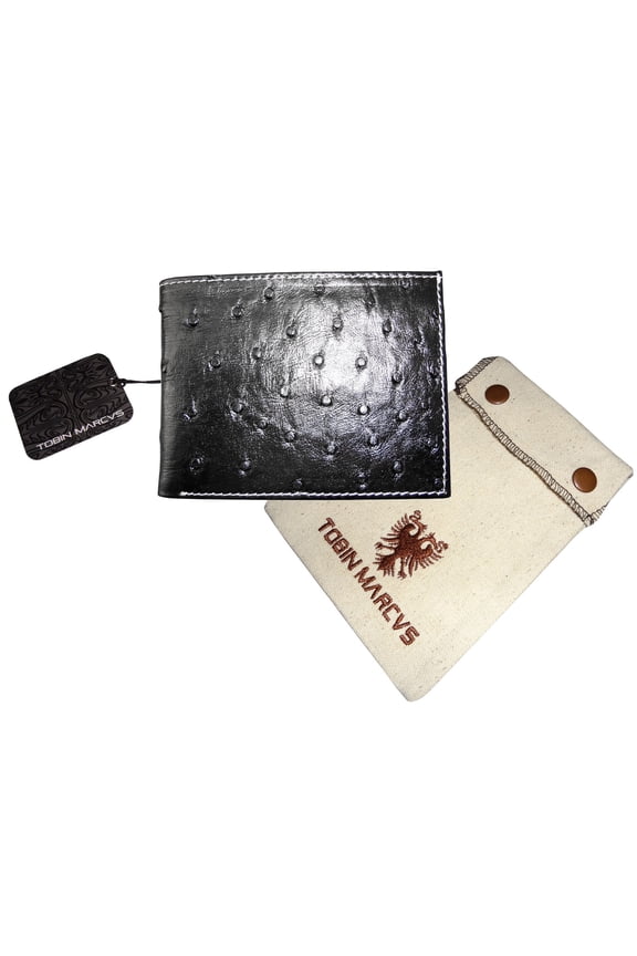 Tobin Marcus RFID Blocking Peruvian OSTRICH LEATHER WALLET Black Mens GIFT NEW !