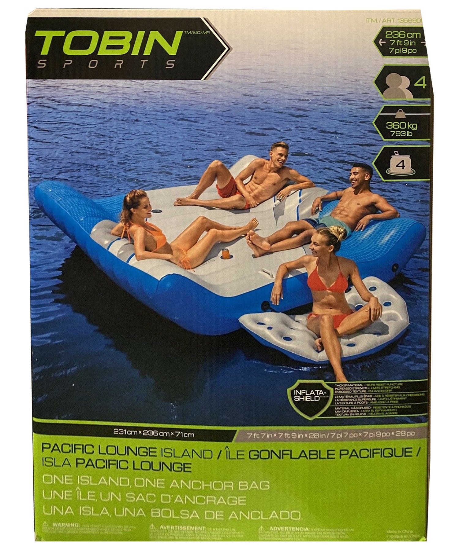 Tobin Sports Pacific Lounge Island, 4 Person Inflatable Float for 