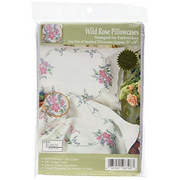 Tobin Stamped For Embroidery Pillowcase Pair 20"X30"Wild Rose