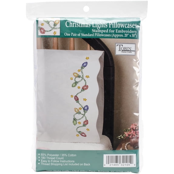 Tobin Stamped Pillowcases, Christmas Lights, 20" x 30" Embroidery Kit
