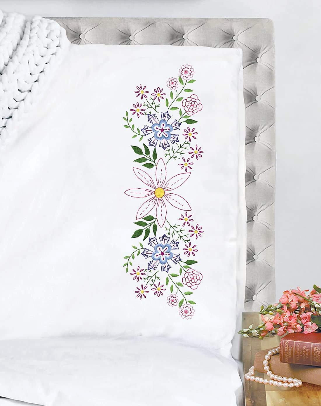 Tobin Star Flowers Stamped for Embroidery Pillowcases - Walmart.com