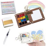 Kit Aquarelle Portable Tobios – 15 Couleurs + Carnet + Pinceau Eau – Palette Bois Noyer – Voyage