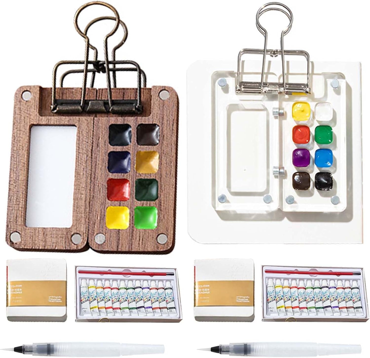 Tobios Watercolor Set, Tobios Mini Watercolor Travel Kit with Picture Book, 2025 New Mini Watercolors Paint Set for Beginners With 12/24 Color Paints (Walnut-15 Grids)