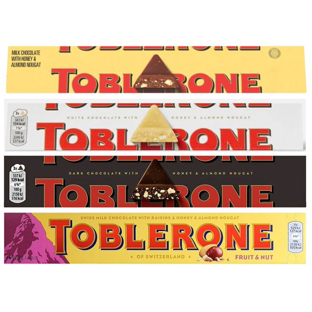 Toblerone Swiss Chocolate Variety Pack, Milk/Dark/White/Fruit&Nuts (4