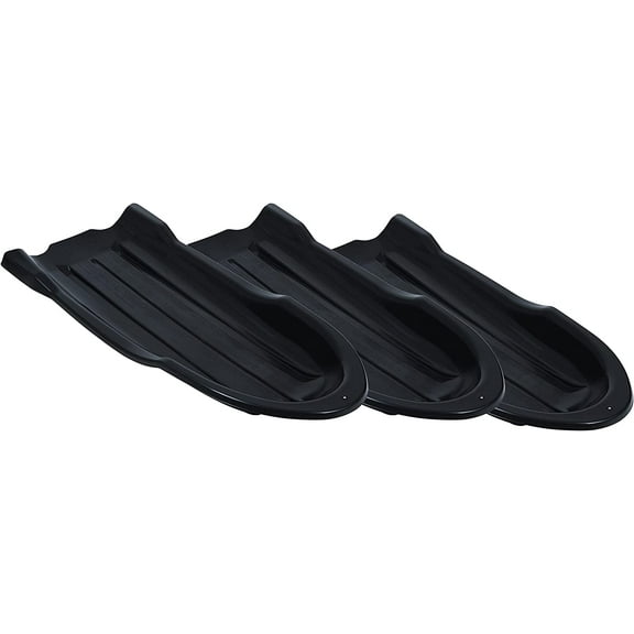 Toboggan Snow Sled for Kids and Adults, 46" Heavy Duty Plastic Open Back Slider with Handles and Hole for Pull Ropes- (Ropes Excluded) Kid and Adult Winter Fun, Black, 3 Pack, by Superio