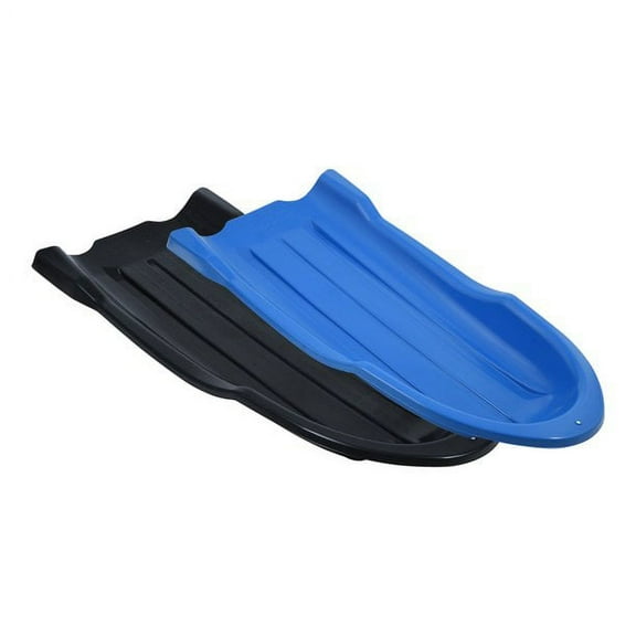 Toboggan Snow Sled for Kids and Adults, 46" Heavy Duty Plastic Open Back Slider with Handles and Hole for Pull Ropes- (Ropes Excluded) Kid and Adult Winter Fun, Blue-Black, 2 Pack, by Superio