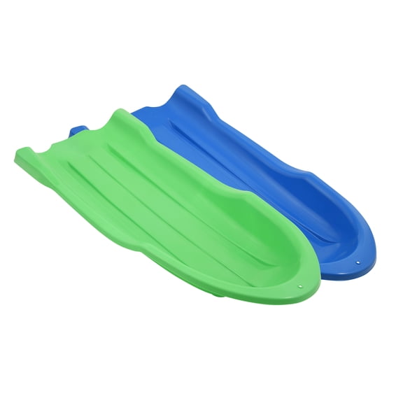 Toboggan Snow Sled for Kids and Adults, 46" Heavy Duty Plastic Open Back Slider with Handles and Hole for Pull Ropes- (Ropes Excluded) Kid and Adult Winter Fun, Blue-Green, 2 Pack, by Superio