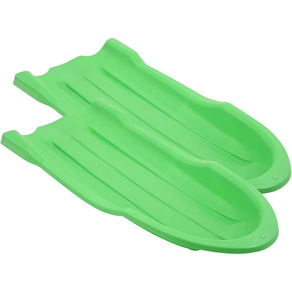 Toboggan Snow Sled for Kids and Adults, 46" Heavy Duty Plastic Open Back Slider with Handles and Hole for Pull Ropes- (Ropes Excluded) Kid and Adult Winter Fun, Green, 2 Pack, by Superio