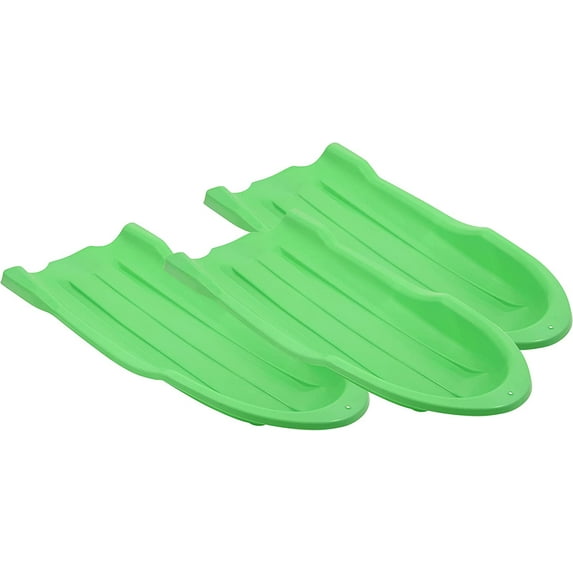 Toboggan Snow Sled for Kids and Adults, 46" Heavy Duty Plastic Open Back Slider with Handles and Hole for Pull Ropes- (Ropes Excluded) Kid and Adult Winter Fun, Green, 3 Pack, by Superio