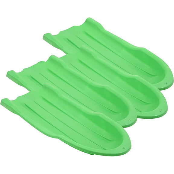 Toboggan Snow Sled for Kids and Adults, 46" Heavy Duty Plastic Open Back Slider with Handles and Hole for Pull Ropes- (Ropes Excluded) Kid and Adult Winter Fun, Green, 4 Pack, by Superio