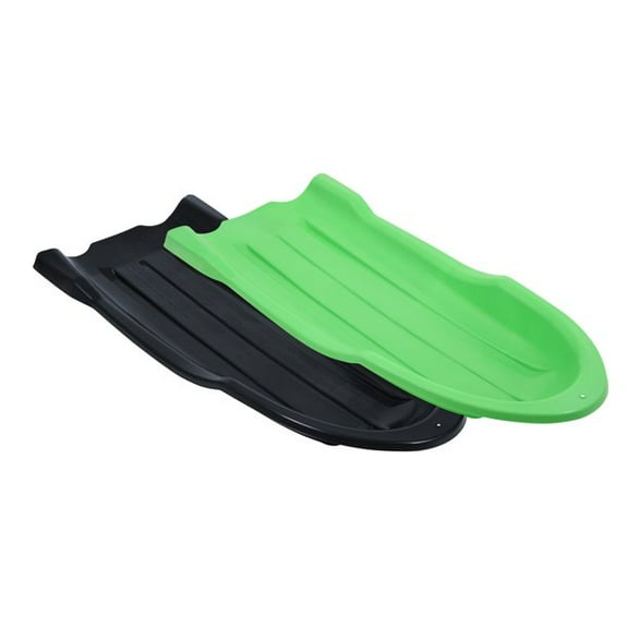 Toboggan Snow Sled for Kids and Adults, 46" Heavy Duty Plastic Open Back Slider with Handles and Hole for Pull Ropes- (Ropes Excluded) Kid and Adult Winter Fun, Green-Black, 2 Pack, by Superio