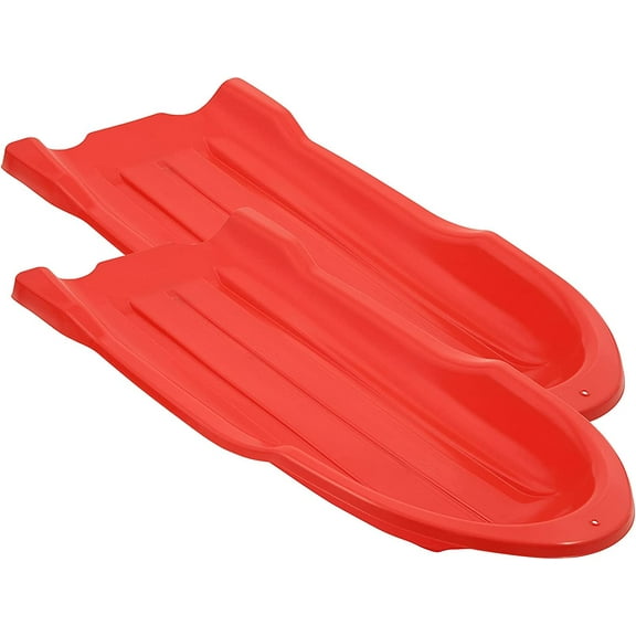 Toboggan Snow Sled for Kids and Adults, 46" Heavy Duty Plastic Open Back Slider with Handles and Hole for Pull Ropes- (Ropes Excluded) Kid and Adult Winter Fun, Red, 2 Pack, by Superio