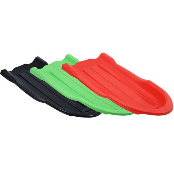 Toboggan Snow Sled for Kids and Adults, 46" Heavy Duty Plastic Open Back Slider with Handles and Hole for Pull Ropes- (Ropes Excluded) Kid and Adult Winter Fun, Red-Green-Black, 3 Pack, by Superio