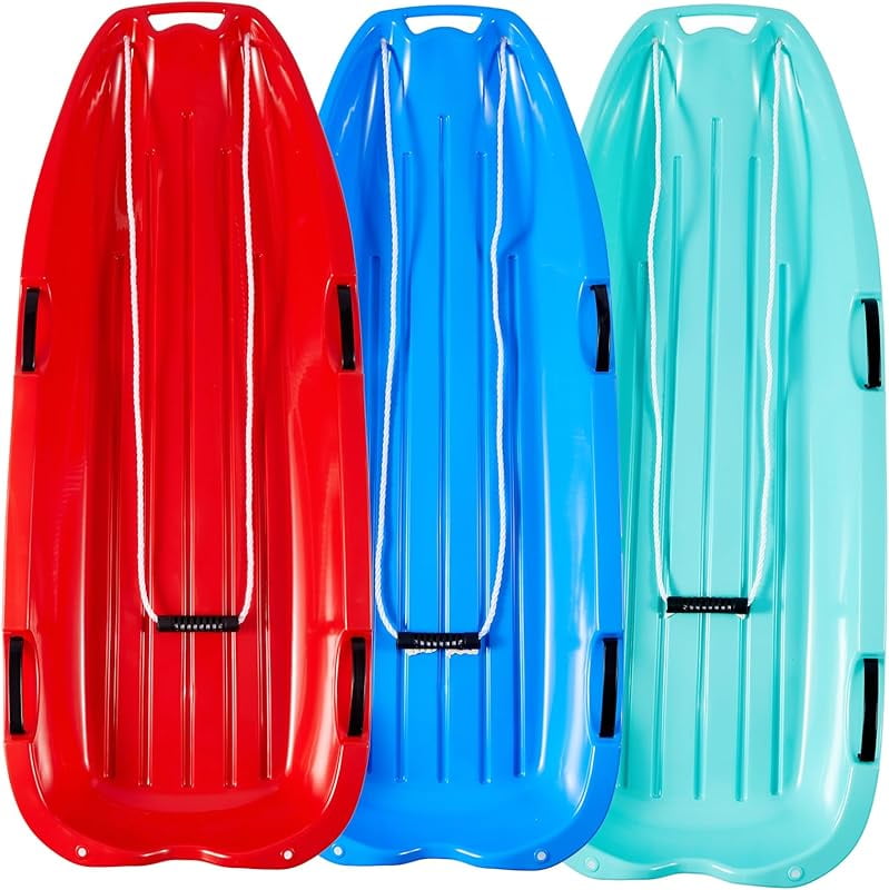 Toboggan Snow Sled for Adults, 48in Plastic Sleds with Pull Rope and 4 ...