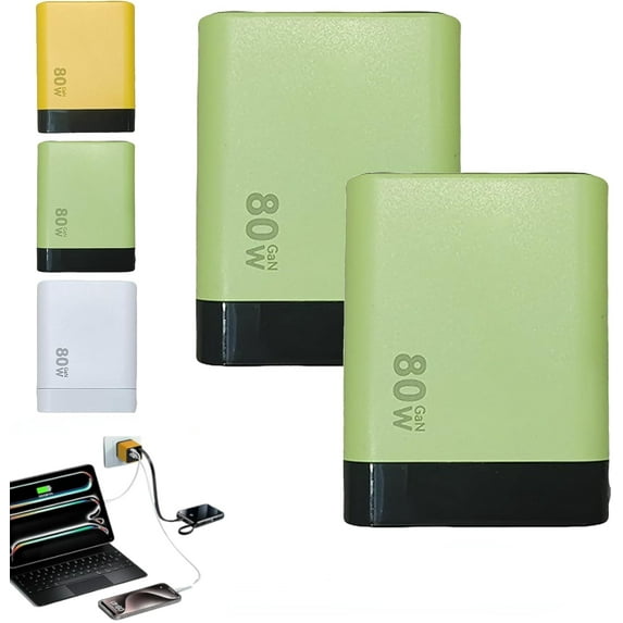 Tobrbes 3 in 1 Gan Charger, Retractable 80w Max, Scalable 80w Max Fast Charger Module with Type-C Cable and 2 USB Ports (2*Green)