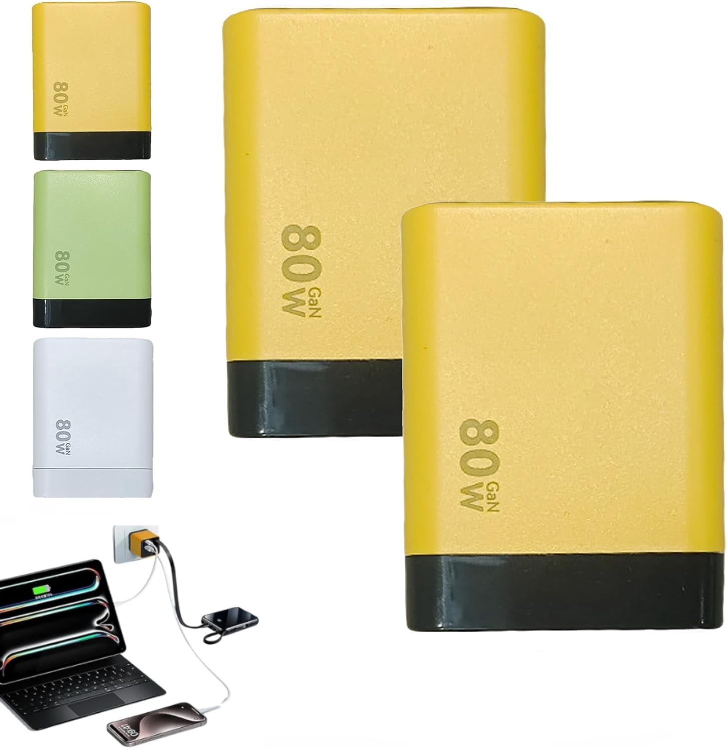 Tobrbes 3 in 1 Gan Charger, Retractable 80w Max, Scalable 80w Max Fast ...