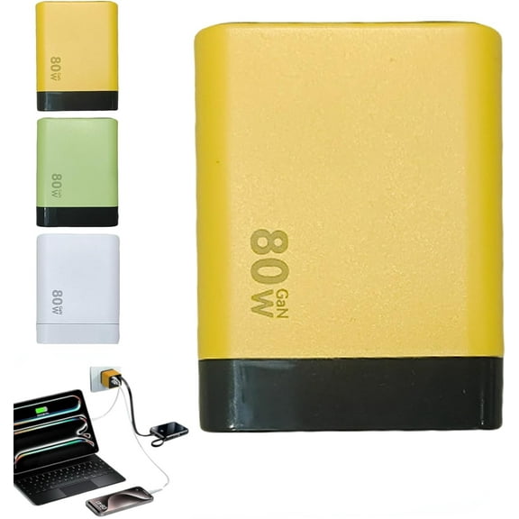 Tobrbes 3 in 1 Gan Charger, Retractable 80w Max, Scalable 80w Max Fast Charger Module with Type-C Cable and 2 USB Ports (Yellow)