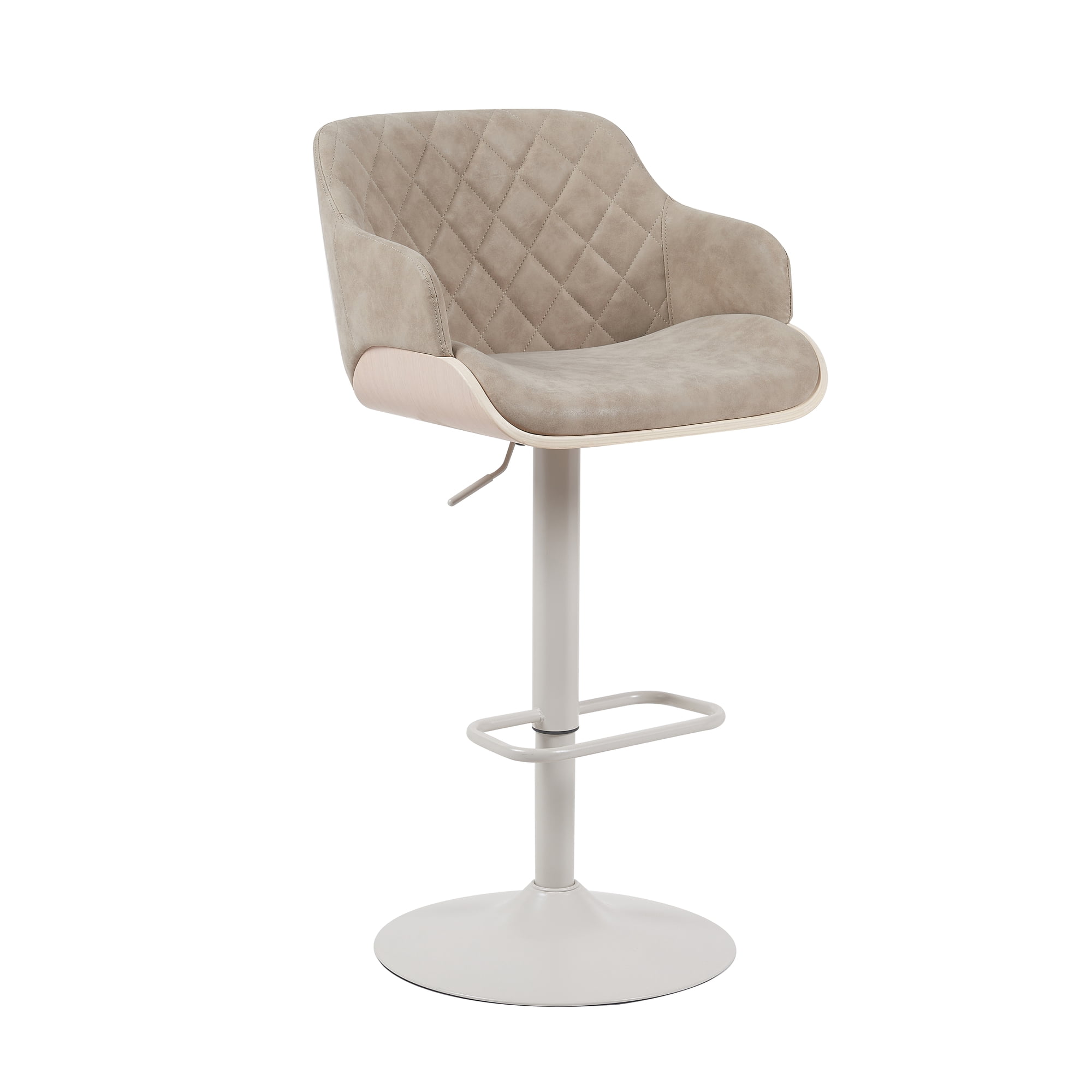 Toby Adjustable Swivel Barstool in Ivory Finish with Vintage Taupe Upholstered Seat and Pale Wood Accents