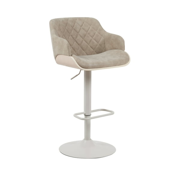 Armen Living Adjustable Swivel Barstool in Ivory Finish with Vintage Taupe Upholstered Seat