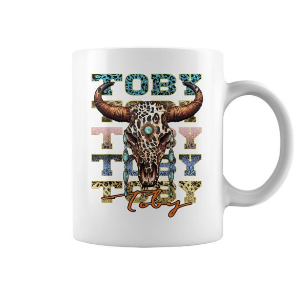 Toby Distressed Name Pride Toby BullSkull And Leopard 80S Coffee Mugs