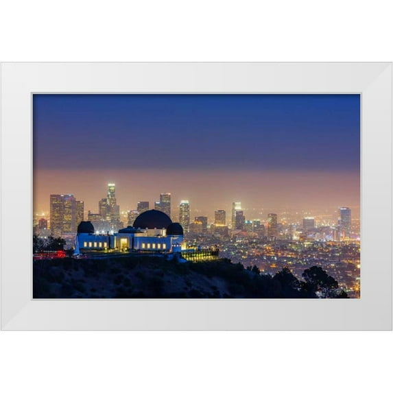 Toby Harriman Visuals 18x13 White Modern Wood Framed Museum Art Print Titled - L.A. Skyline with Griffith Observatory