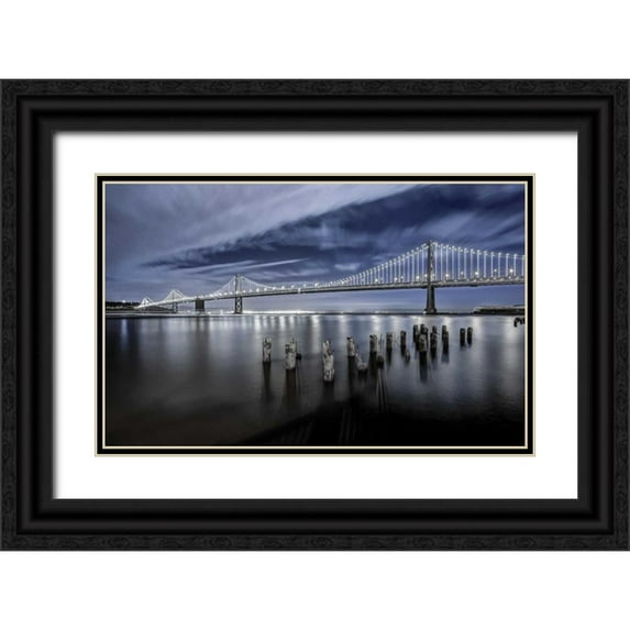 Toby Harriman Visuals 32x22 Black Ornate Wood Framed with Double Matting Museum Art Print Titled - The Bay Lights