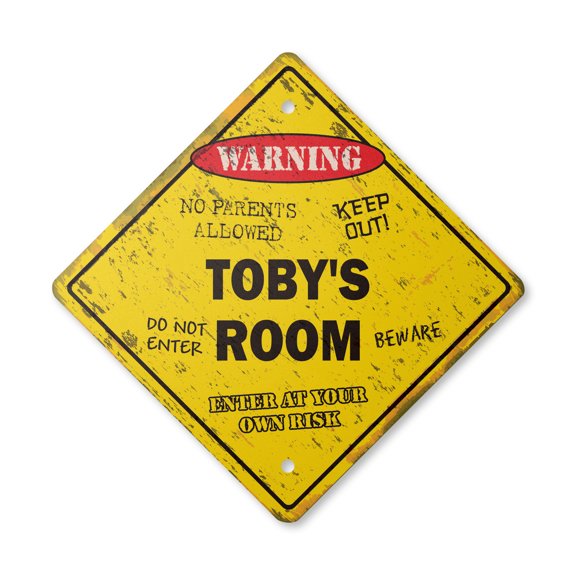 Toby's Room Sign Vintage Crossing Zone Xing | Indoor/Outdoor Plastic | 14" Tall rustic kids bedroom decor door children's name boy girl