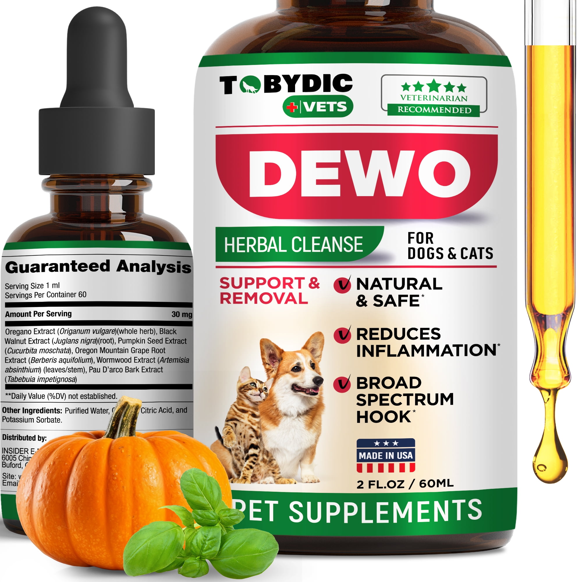 Tobydic Herbal Dewormer for Dogs Cats Treatment for Worm Infestations Made in USA Walmart