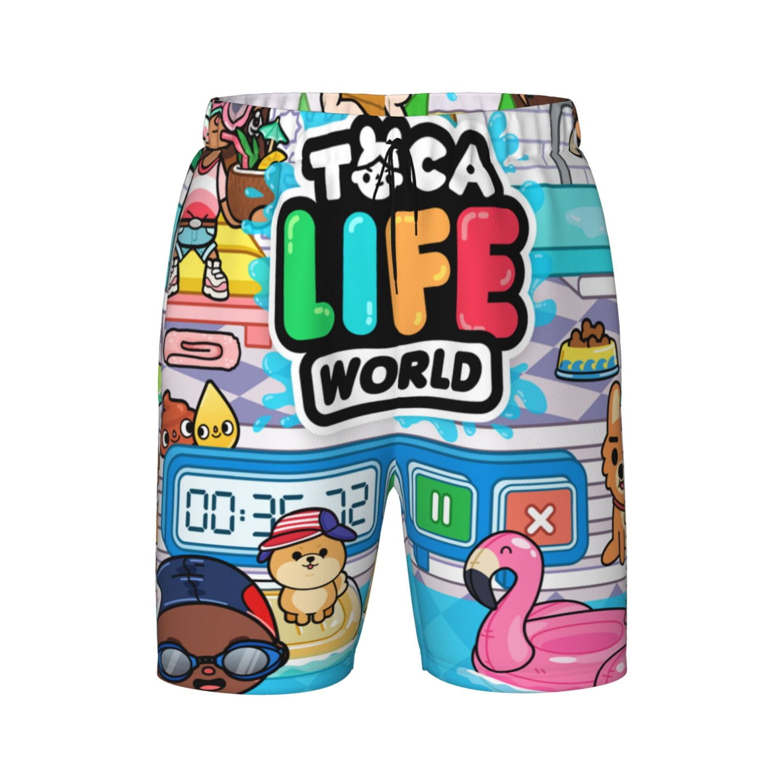 Toca Boca Life World Teen Swim Trunks Summer Beach Board Shorts Double