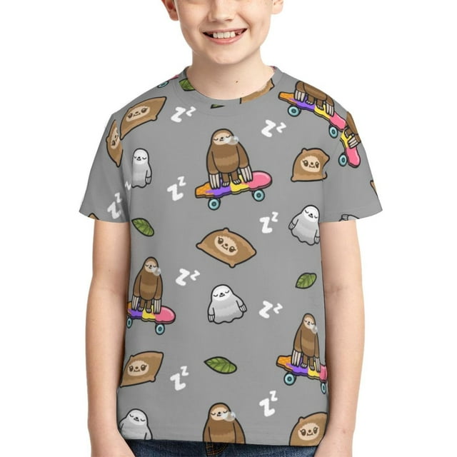 Toca Boca Sloth Youth Unisex T-Shirt Crewneck Short Sleeve Double-Sided Print Tee Shirts Top For Boys Girls Kid Teen X-Large
