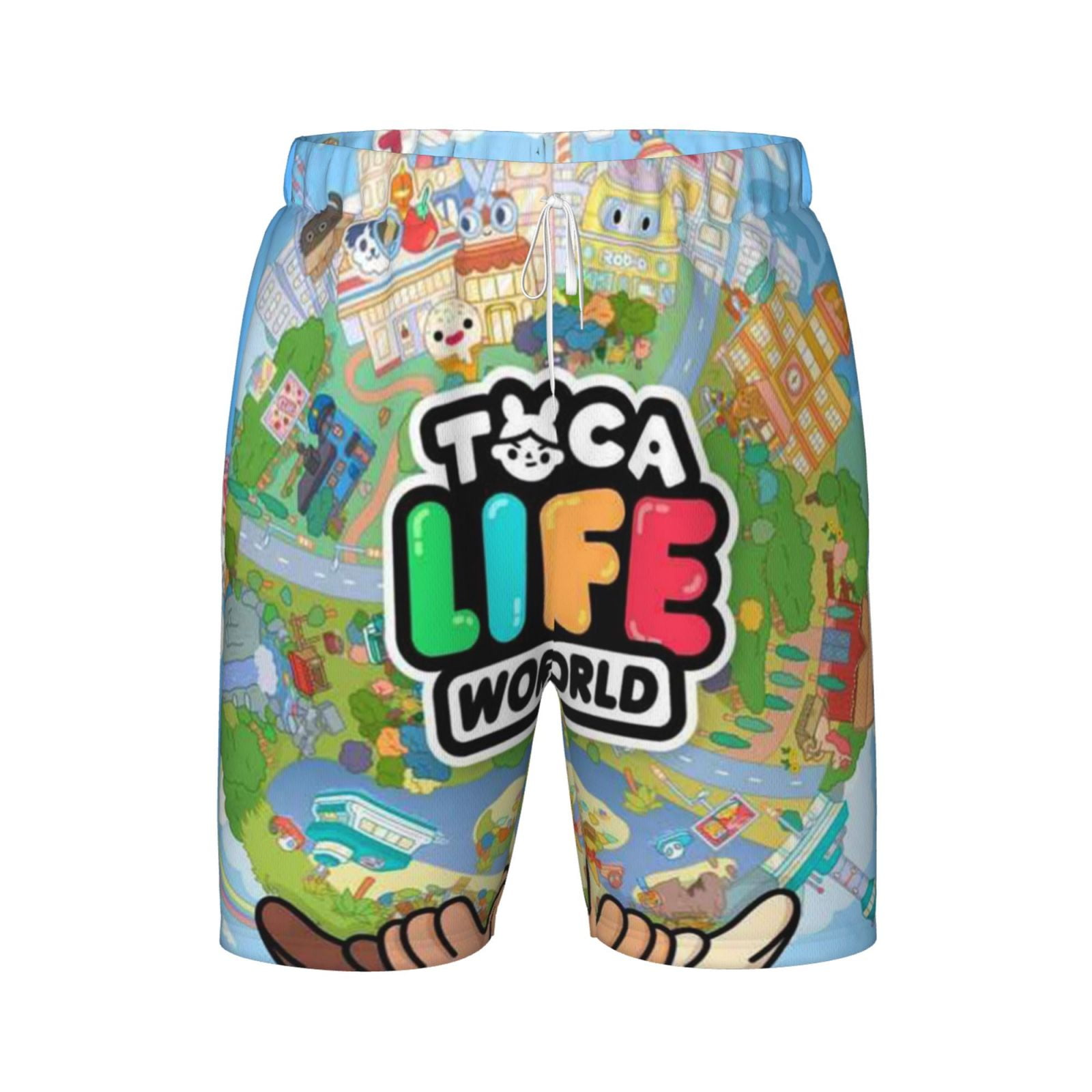 Toca Game Life World Teen Swim Trunks Summer Beach Board Shorts Double