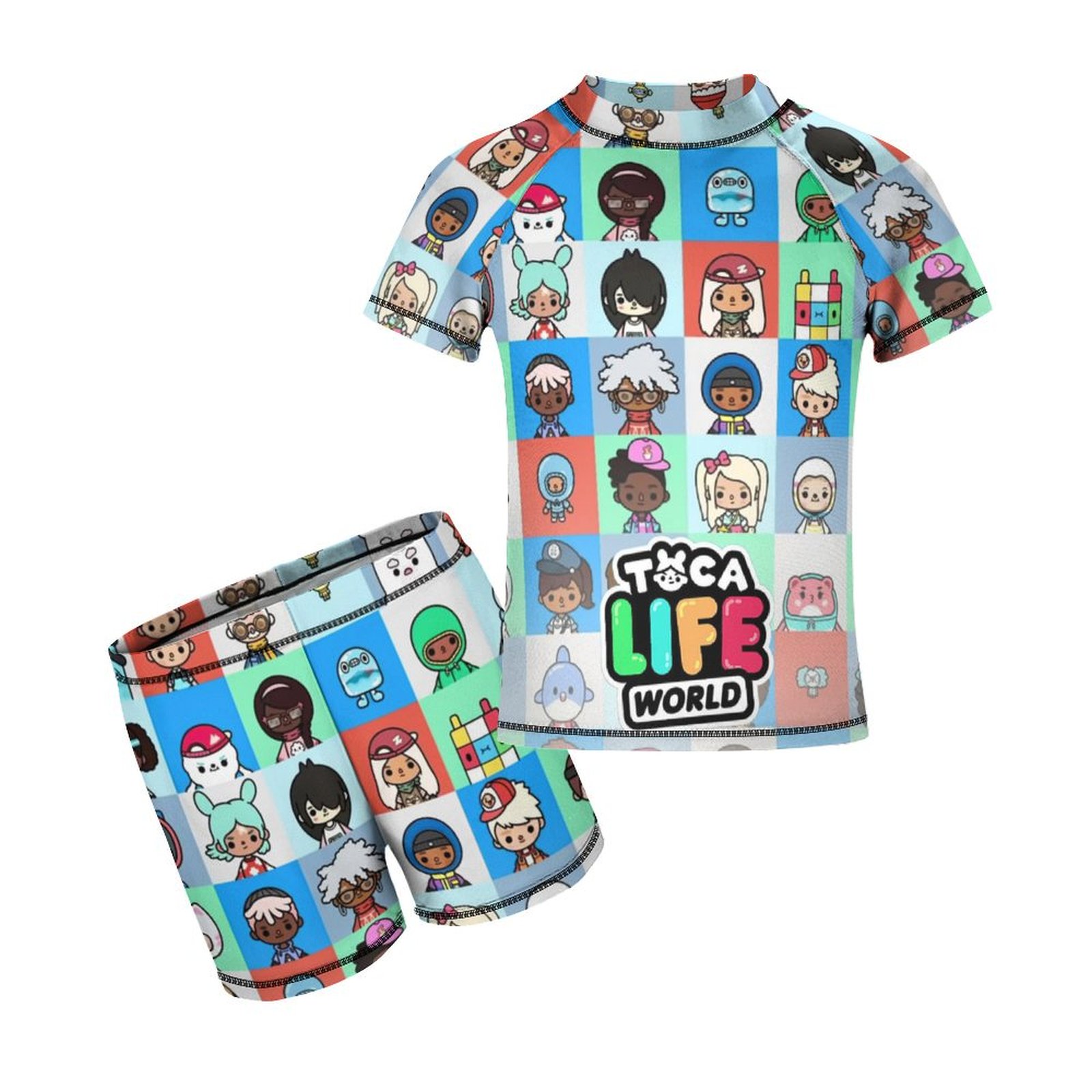 Toca Life World Boys Two Piece Rash Guard Swimsuits Kids Short Sleeve