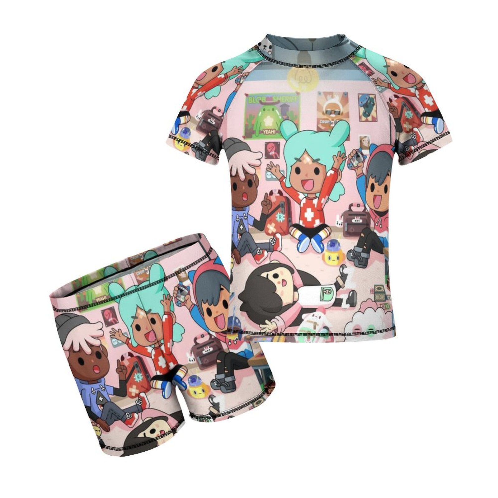 Toca Life World Boys Two Piece Rash Guard Swimsuits Kids Short Sleeve