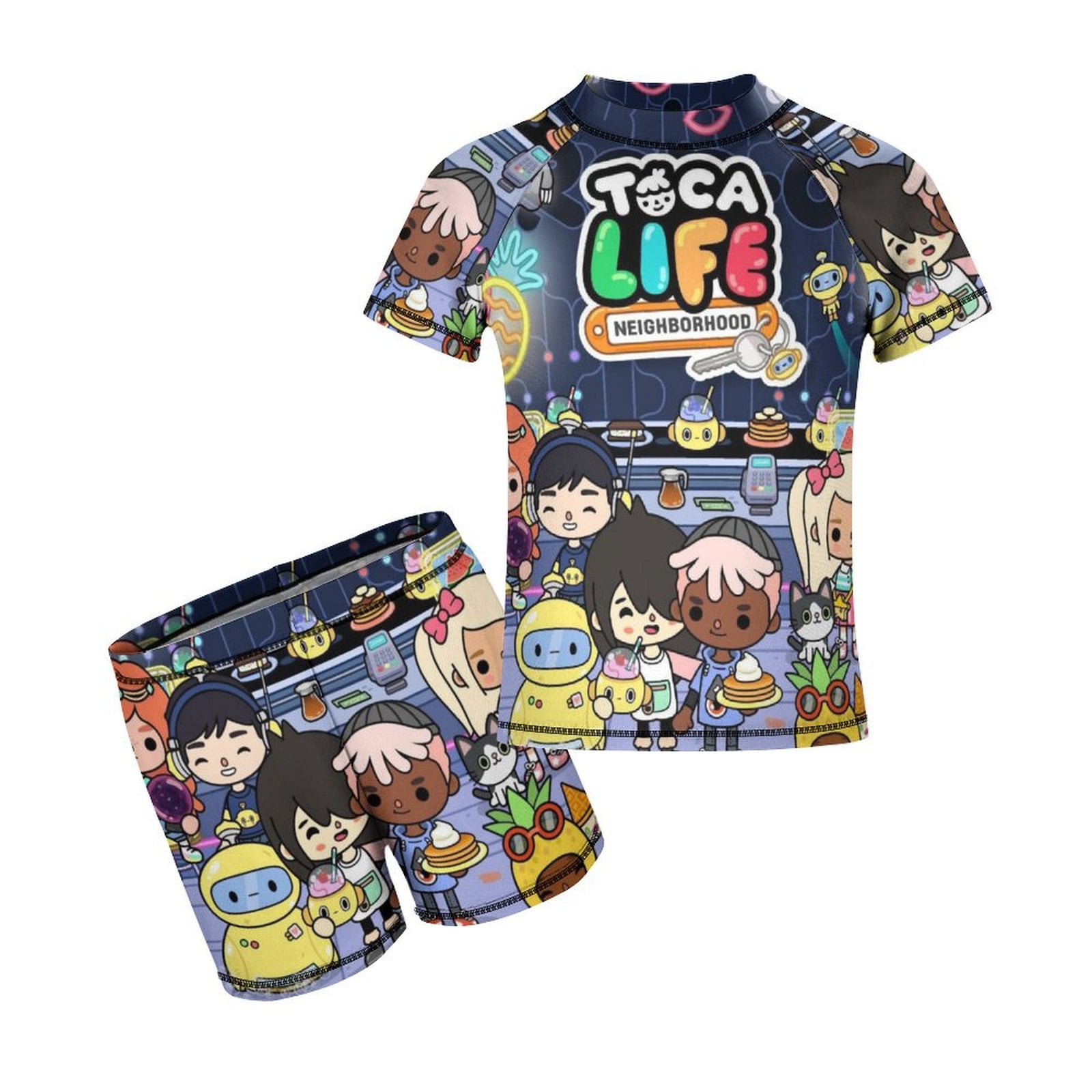 Toca Life World Boys Two Piece Rash Guard Swimsuits Kids Short Sleeve