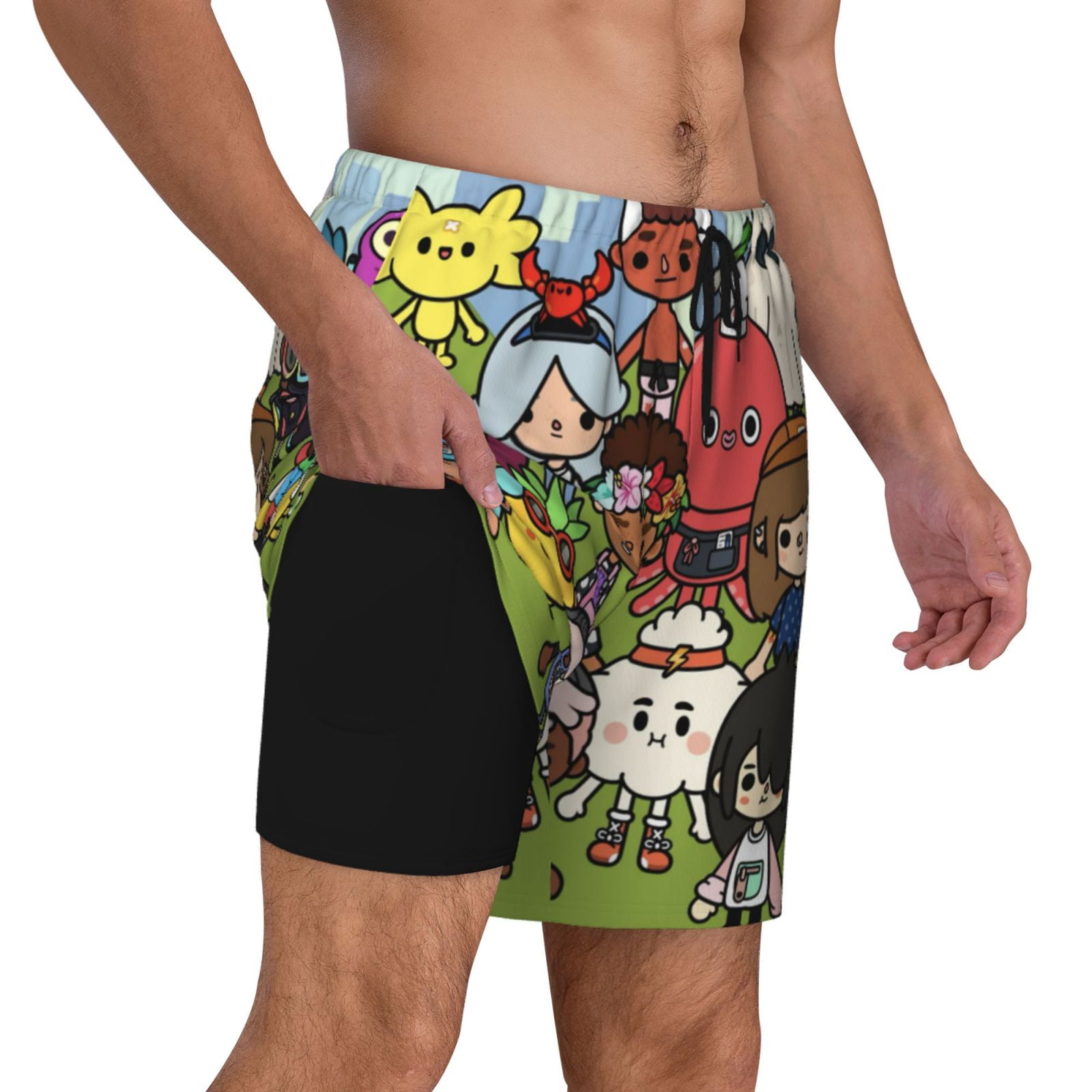 Toca Life World Mens Swim Trunks With Compression Liner Quick Dry Swim