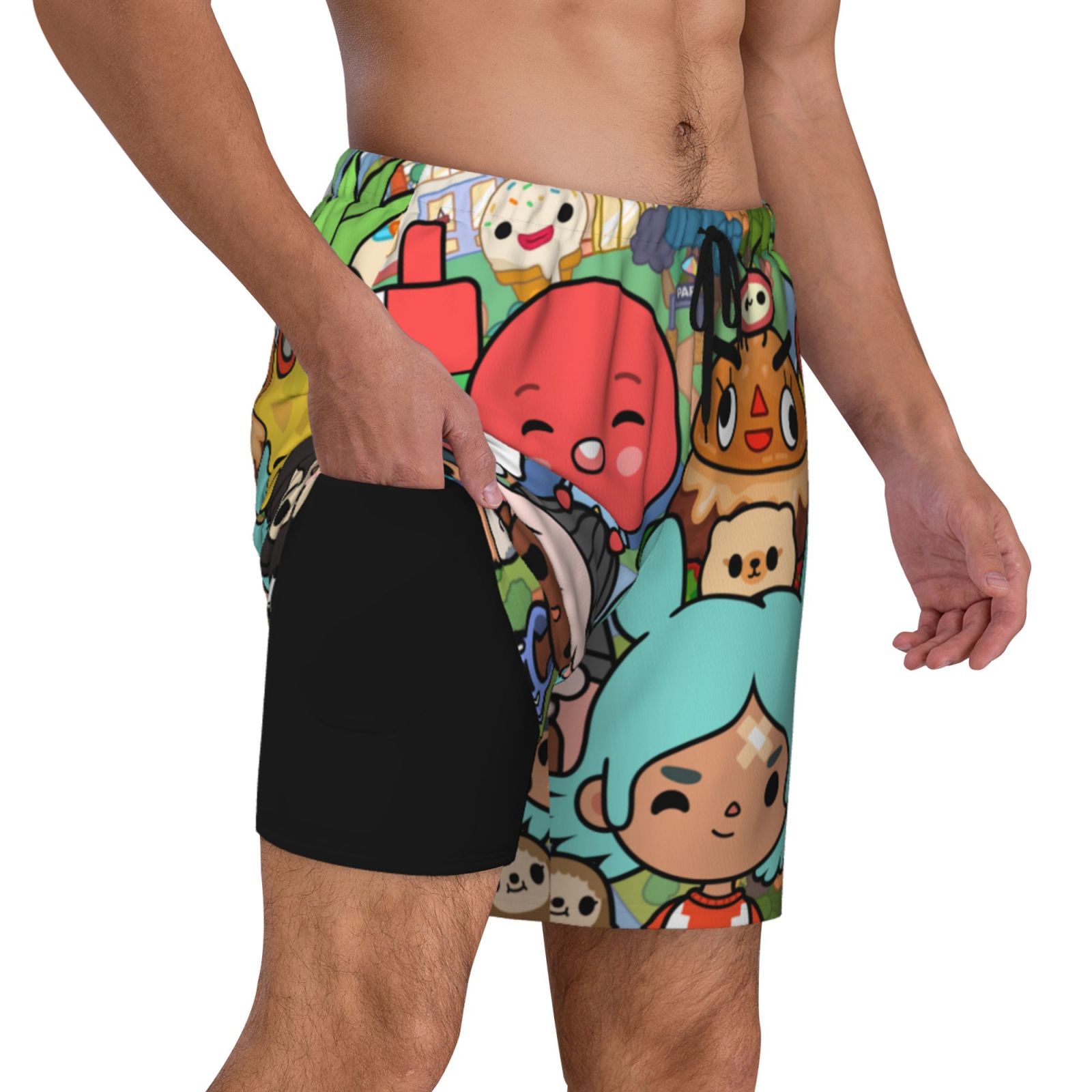Toca Life World Mens Swim Trunks With Compression Liner Quick Dry Swim