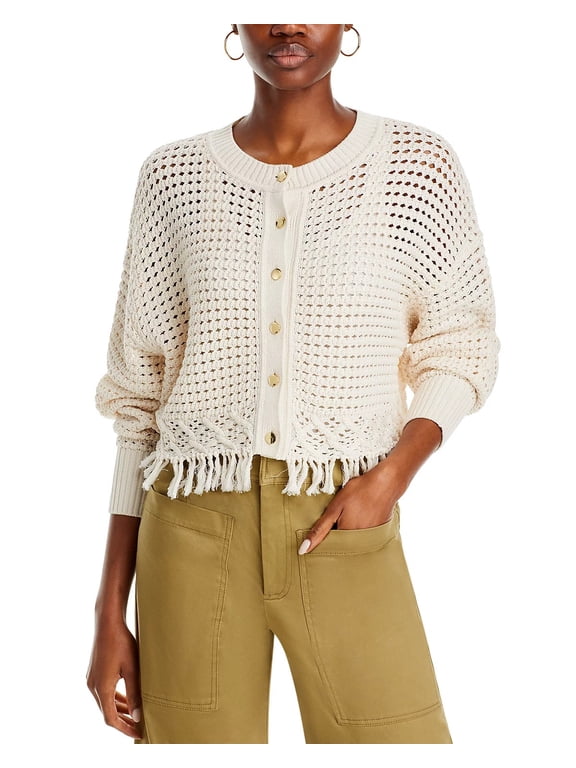 IVORY Women's Rachel Fringe Hem Cropped Cardigan, US Medium