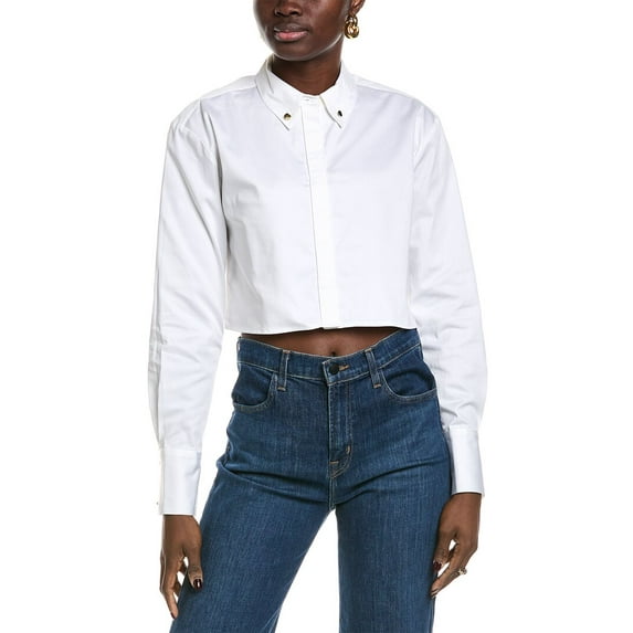 Toccin womens Anna Cropped Boyfriend Shirt, 12, White