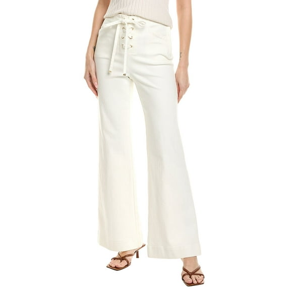 Toccin womens Birkin Denim Laced-Up Flared Pant, 10, White