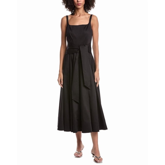 Toccin womens  Cady Tie Front Corset Midi Dress, 0, Black