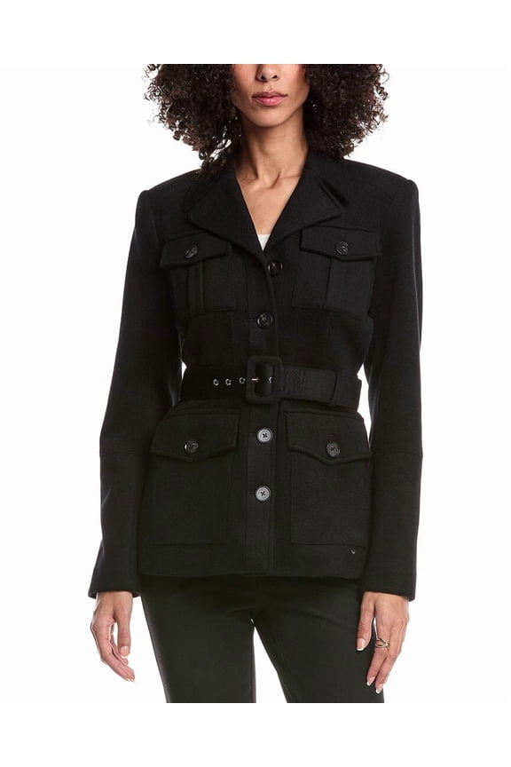womens Charlie Safari Wool Belted Jacket, 8, Black