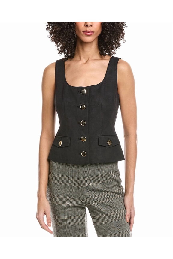 womens Georgia Scoop Neck Buttonfront Top, 6, Black