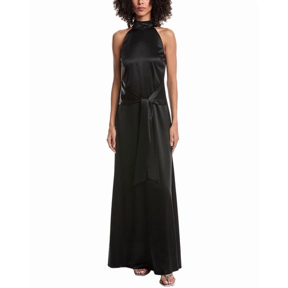 Toccin womens  Jocelyn Tie Front Silky Satin Maxi Dress, m, Black