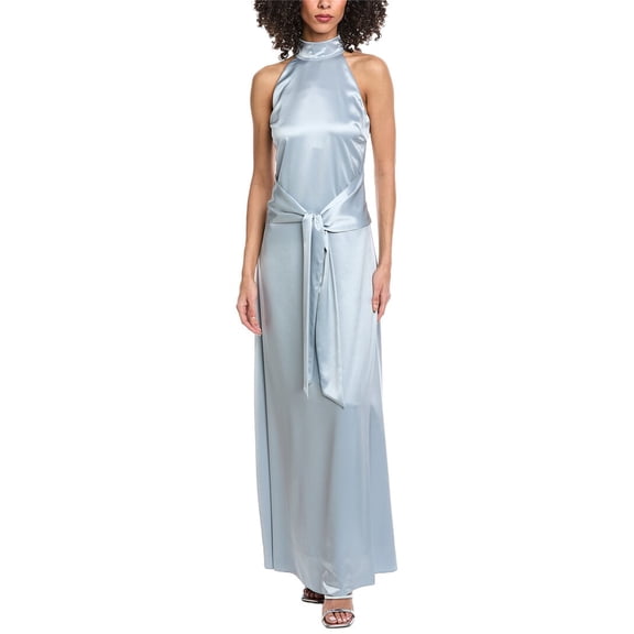 Toccin womens  Jocelyn Tie- Front Silky Satin Maxi Dress, xs, White
