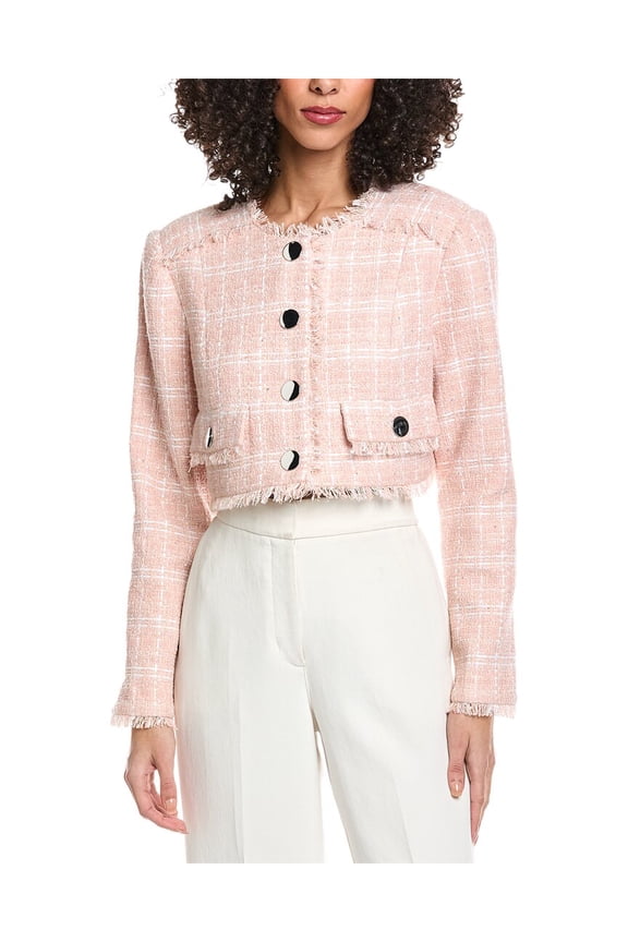 womens Lainey Crew Neck Cropped Tweed Jacket, 8, Pink