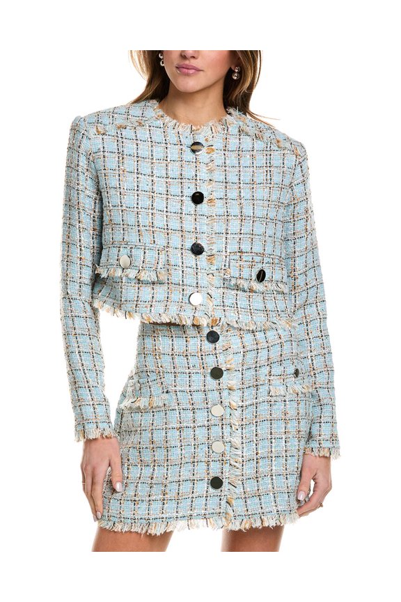 womens Lainey Cropped Tweed Jacket, 10, Blue