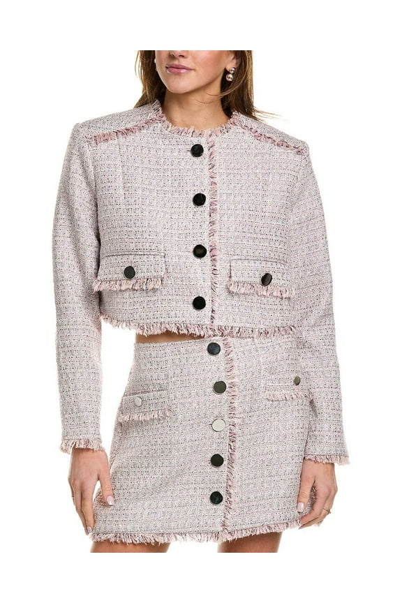 womens  Lainey Cropped Tweed Jacket, 4, Pink